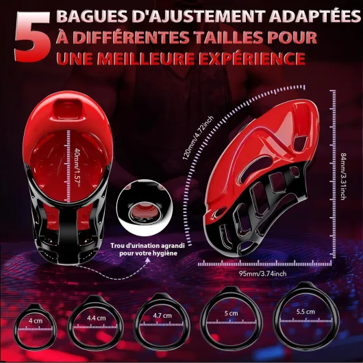 Cage de Chasteté Pénis Sex Toýs homme - Bondage SM avec Ceinture de Chasteté avec 5 Tailles Anneaux de Pénis 2 clés 1 serrure, Cock Chastity Cage Amovibles pour Empêcher L'érection Sex Toýs Couple