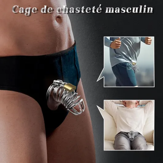 Cage de Chasteté pénis Cage à Pénis Chastity Cage Man avec 3 Tailles Anneaux de Pénis et Ceinture auxiliaire élastique,Bondage BDSM avec Ceinture de Chasteté Sex Toýs Couple