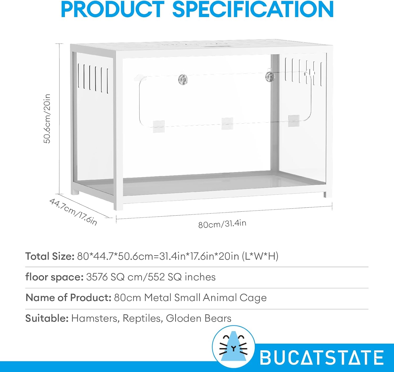 BUCATSTATE Cage pour Hamster Metal 2,0 - Habitats pour Petits Animaux Grand Empilable avec Terrier Profond Installation Facile 80 * 44,7 * 50,6cm pour Hamster Syrien Nain (0.35m² Blanc) L 80 x l 45 x H 51 cm Blanc