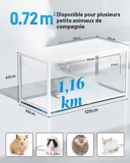 BUCATSTATE Cage pour Hamster 3.0: Grande Cage à Rongeurs 120L x 60W x 62H CM pour Hamster Petits Animaux Rat Gerbille Souris (Blanc) 120L x 60W x 62H CM Blanc