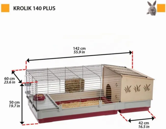 Cage Cochon d'Inde Cage Lapin Clapier Rongeurs - Accessoires Inclus - Ouvrant et modulable 142 x 60 x h 50 CM - Krolik 140 Plus L 142 x l 60 x H 50 cm