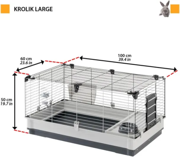 Cage pour Lapins, Cochons d'Inde et Petits Animaux KROLIK Large, Maison et Accessoires Inclus Grise L 22 x l 15 x H 40 cm