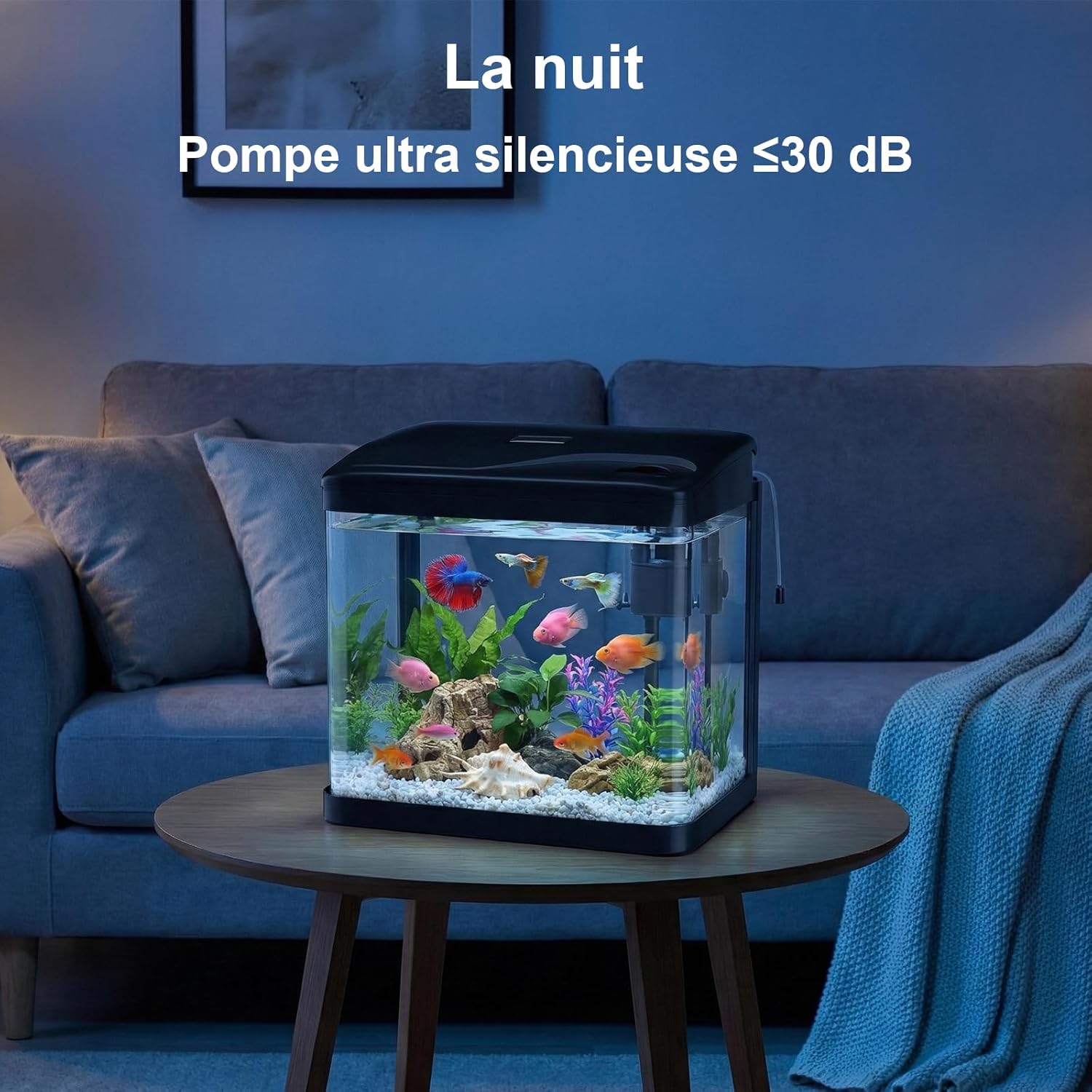 Aquarium Complet 6L,Aquarium en Verre,Aquariums Poisson Rouge,avec Système de Filtration,Couvercle et lumières LED, Pompe à Eau,pour Poissons Combattants, Poissons Rouges, Noir