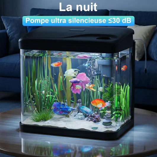 Aquarium Complet 15L,Aquarium en Verre,Aquariums Poisson Rouge,avec Système de Filtration,Couvercle et lumières LED, Pompe à Eau,pour Poissons Combattants, Poissons Rouges, Noir