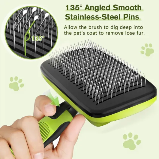 Brosse Chat Brosse Chien, Professionnel Brosses de Toilettage Autonettoyante pour Chien, Ergonomique, Brosses à Poils Courts & Poil Long pour Chiens Chats, Élimine les Poils Morts Vert