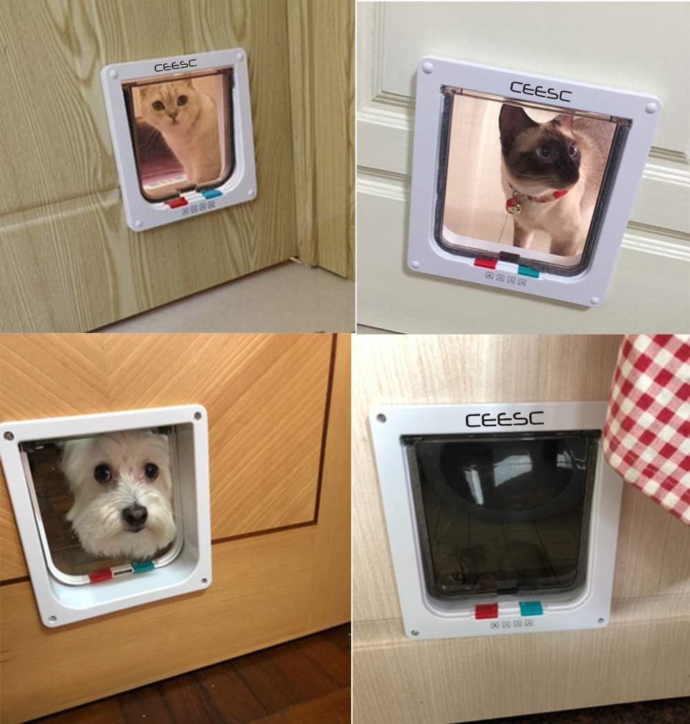 Grande chatière (Taille extérieure 28cm x 24.9cm), Verrouillage à 4 Voies Chatière pour Chats et Petits Chiens de circonférence <63cm, Facile à Installer et à Utiliser