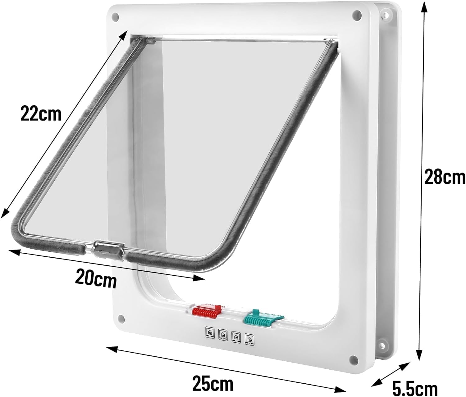 Chatière à 4 Voies, Porte pour Chats imperméable, 28 × 25 × 5.5cm - Grande chatière pour portes, fenêtres, murs - Installation facile - Intérieur 22 × 20cm - Chatière pour chats et petits chiens.